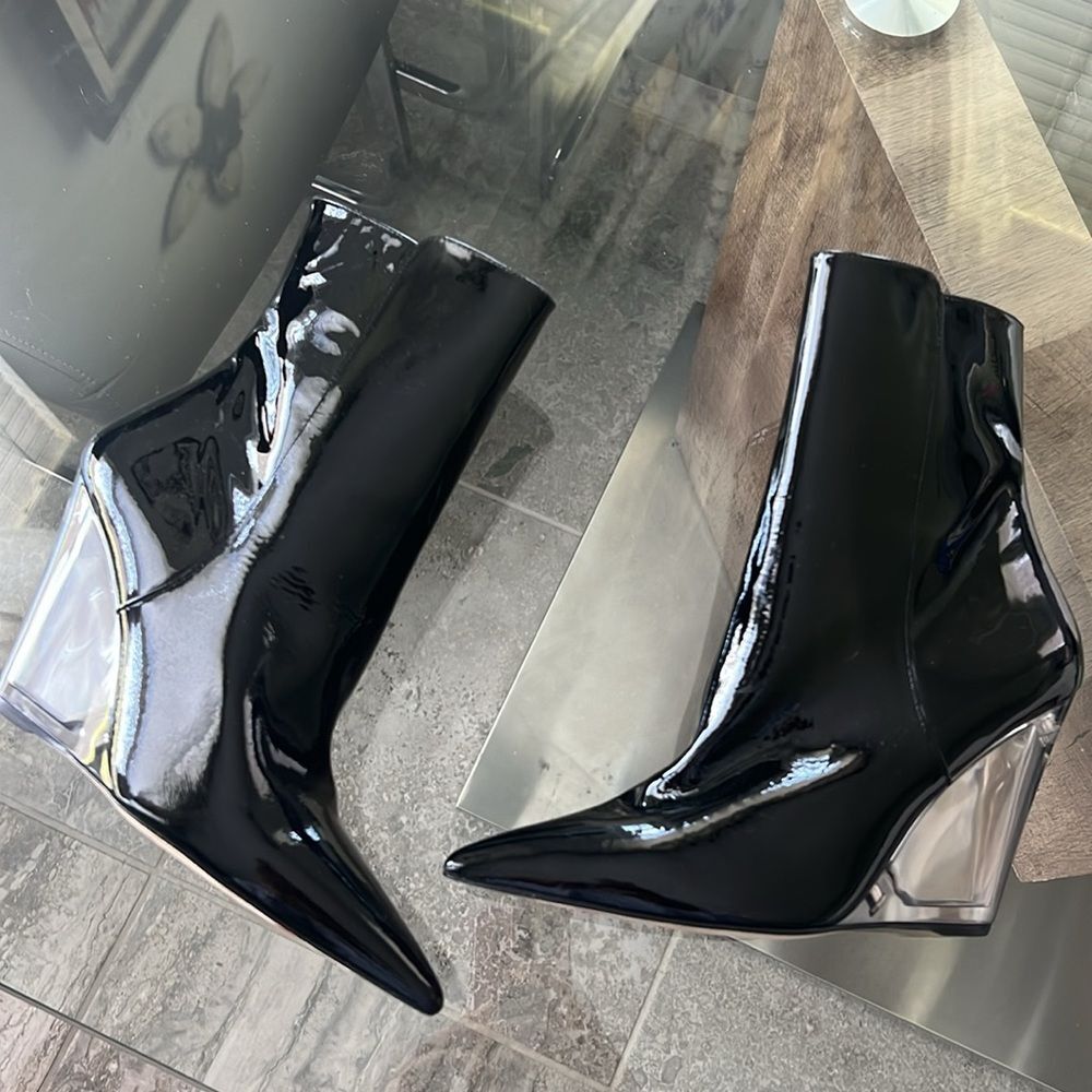 Stuart Weitzman Lucite 100 Wedge Heel Boots in Black, Size EU 36.5 US 6 - Picture 10 of 16